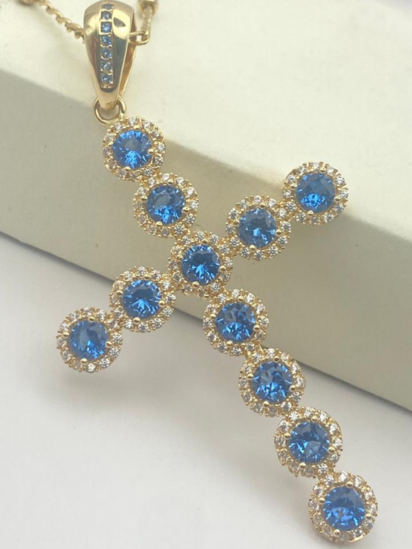 Cruz Tupida Metal 18 ktes nacional Color Oro amarillo Piedra circones - Longitud 6 cm - Peso 6,8 gr