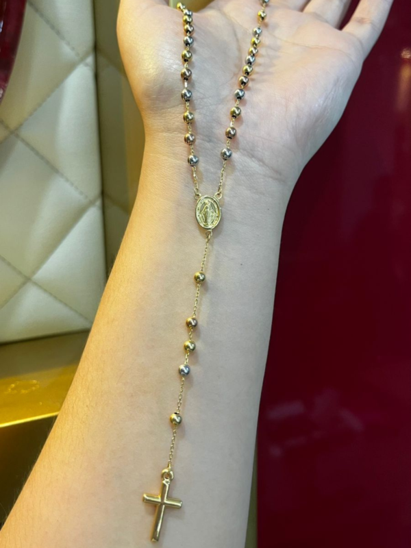 Rosario Liso Italiano Metal Italiano Color 3 oros Piedra - Longitud 50 cm - Peso 6.6 gr