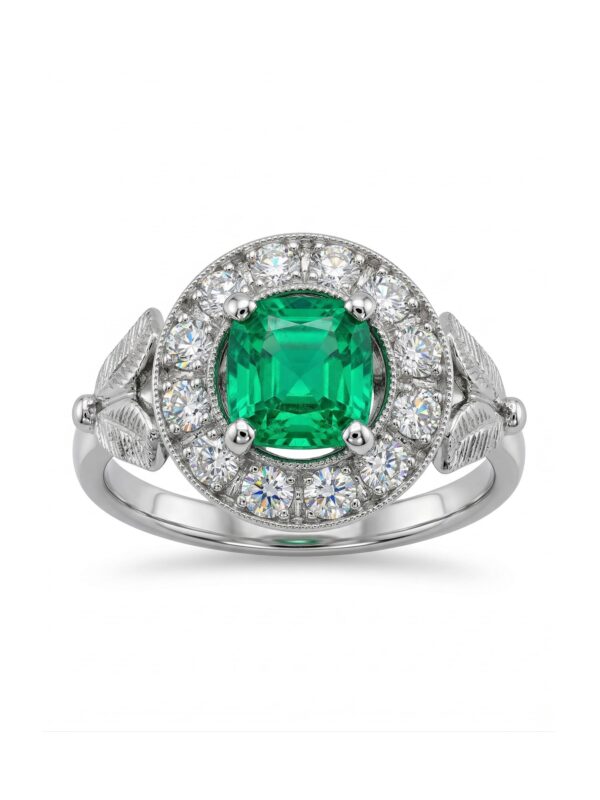 S325 ANILLO EN ORO BLANCO CON ESMERALDA Y DIAMANTES