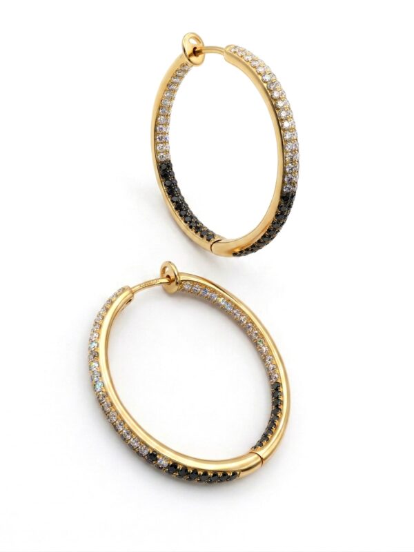 S379 CANDONGAS EN ORO AMARILLO CON DIAMANTES BLANCOS Y NEGROS