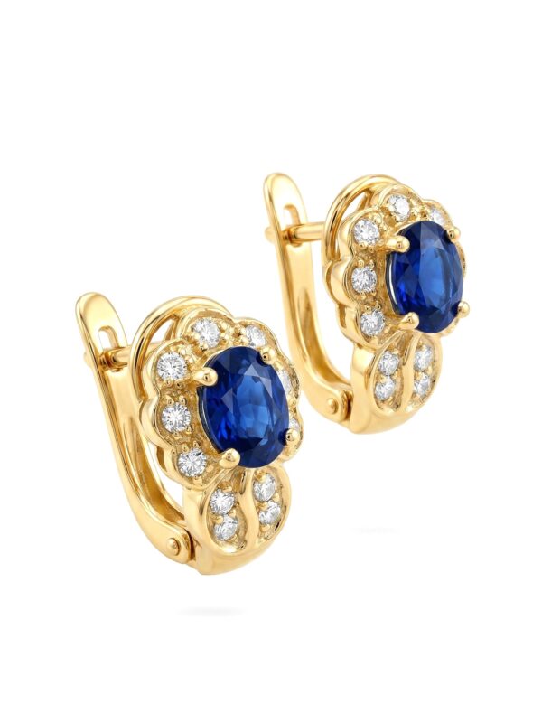 S417 ARETES EN ORO AMARILLO CON ZAFIRO Y DIAMANTES