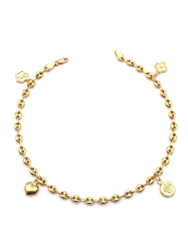 TOBA003 TOBILLERA DE ORO CON DIJES VARIOS