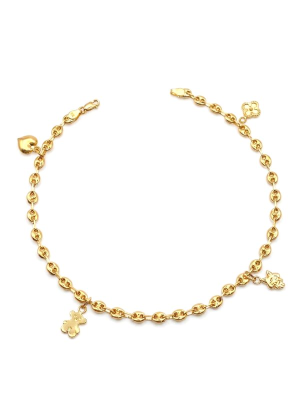TOBA004 TOBILLERA EN ORO CON DIJES VARIOS