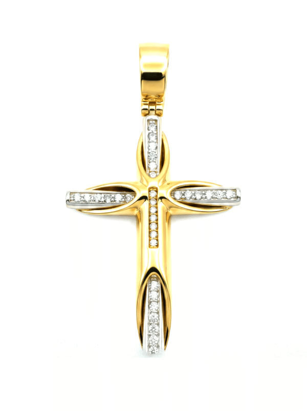 DJ024 DIJE DE CRUZ BICOLOR EN ORO 18 KILATES