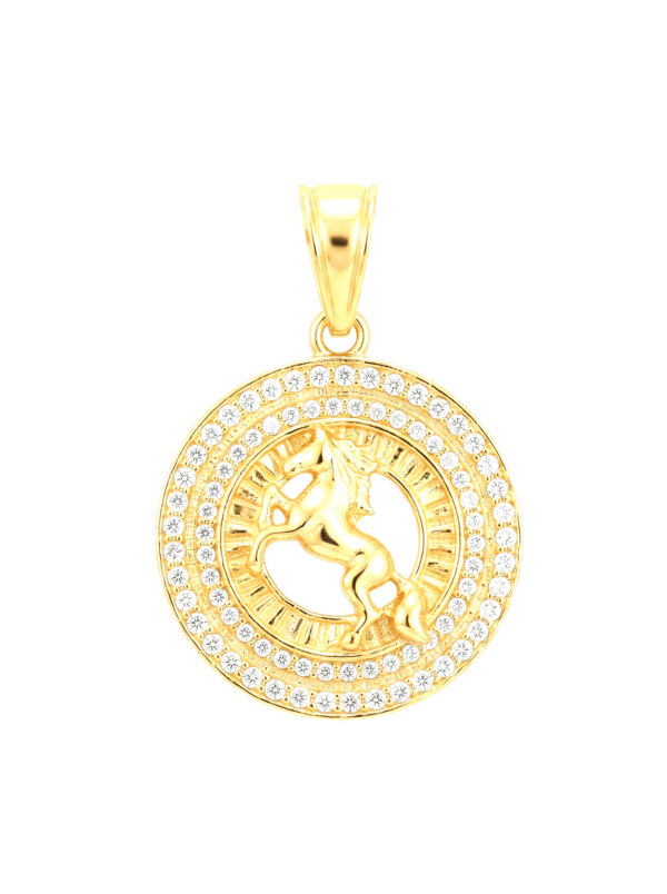 DJ064 DIJE MEDALLA CORCEL EN ORO 18 KILATES
