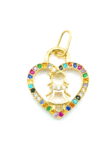 DJ098 DIJE DE CORAZÓN MULTICOLOR EN ORO 18 KILATES