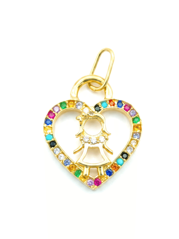 DJ098 DIJE DE CORAZÓN MULTICOLOR EN ORO 18 KILATES