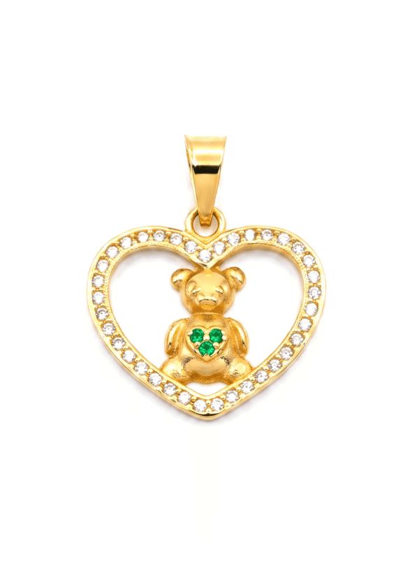 DJ123 DIJE CORAZÓN OSITO EN ORO 18 KILATES