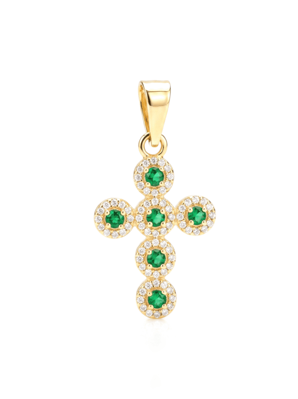 DJ150 DIJE CRUZ TUPIDA VERDE EN ORO 18 KILATES