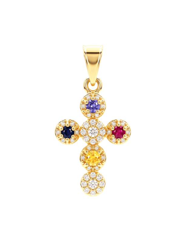 DJ152 CRUZ TUPIDA MULTICOLOR EN ORO 18 KILATES