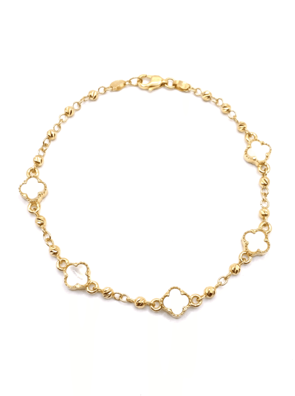 PL081 PULSERA TRÉBOL NACARADO EN ORO ITALIANO