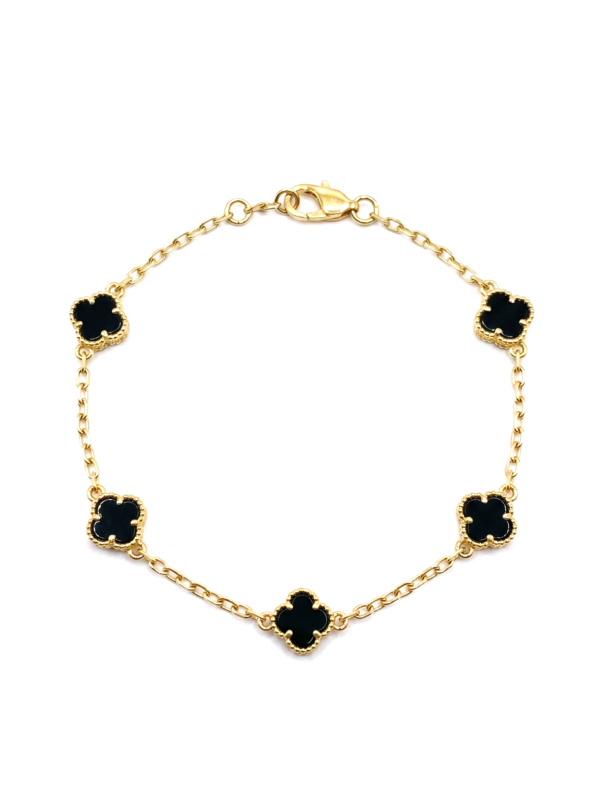 PL083 PULSERA TRÉBOL NEGRO EN ORO ITALIANO
