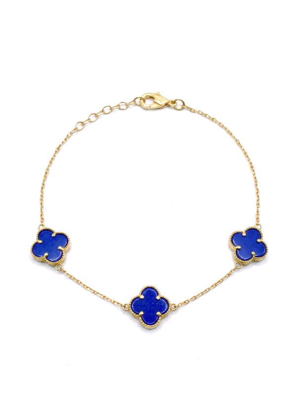 PL100 PULSERA TRÉBOL VC AZUL EN ORO ITALIANO