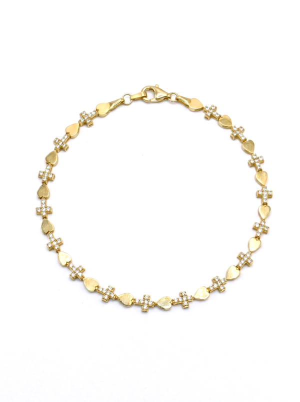 PL088 PULSERA CORAZÓN Y CRUZ EN ORO ITALIANO