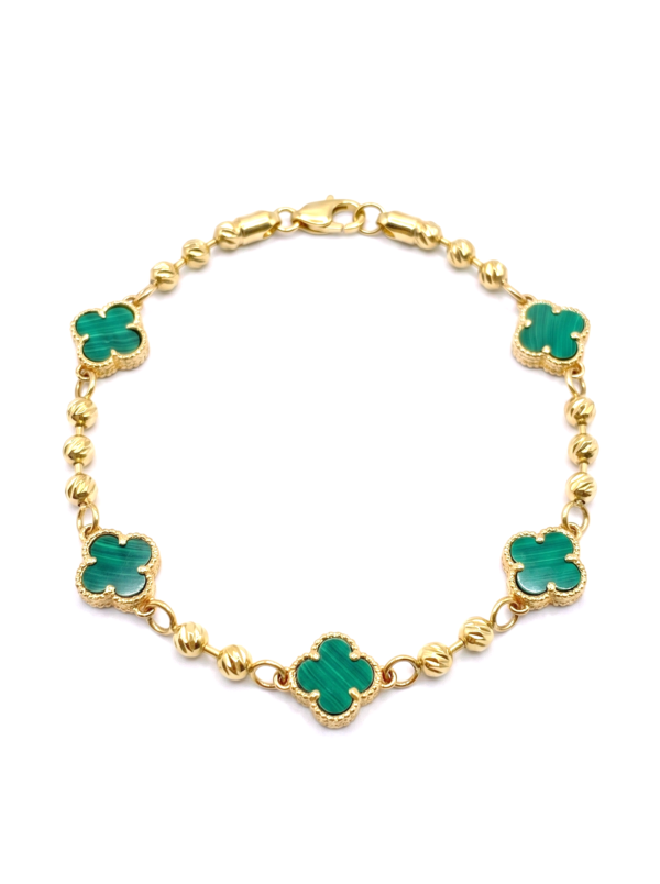 PL102 PULSERA MILITAR CON APLIQUES DE TRÉBOL EN ORO 18 KILATES