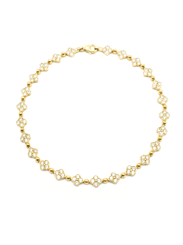 PL094 PULSERA TREBOLES BLANCOS EN ORO ITALIANO