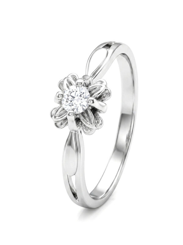 H158 ANILLO FLOR CON DIAMANTE EN ORO BLANCO