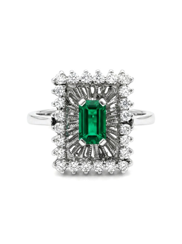 H196 ANILLO CON ESMERALDA Y DIAMANTES EN ORO BLANCO