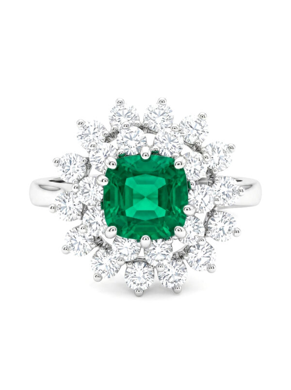 H216 ANILLO CON ESMERALDA Y DIAMANTES EN ORO BLANCO