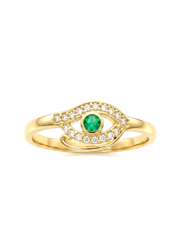 S653 ANILLO OJO DE HORUS CON ESMERALDA Y DIAMANTES