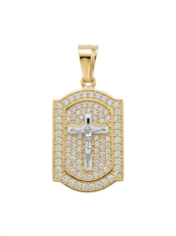 DJ164 DIJE PLACA CON CRUCIFIJO EN ORO 18 KILATES