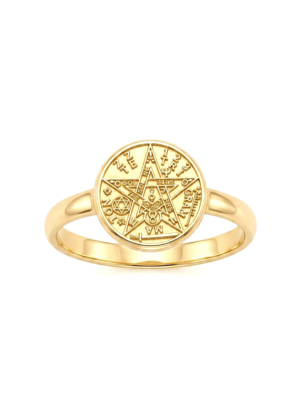 GNO015 ANILLO PENTAGRAMA PARA DAMA EN ORO 18 KILATES