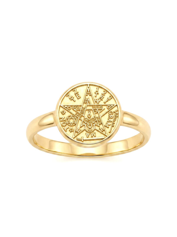 GNO016 ANILLO PENTAGRAMA PARA DAMA EN ORO 18 KILATES