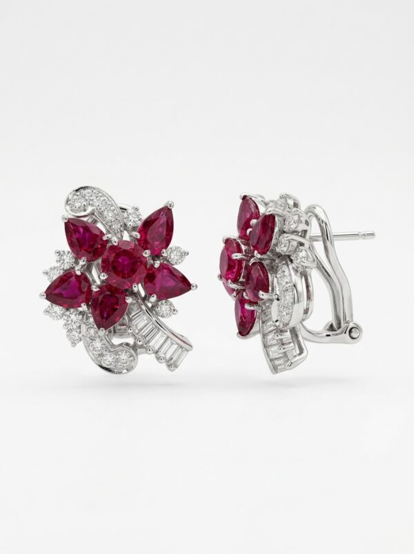 H263 ARETES RAMILLETE DE RUBÍ Y DIAMANTES