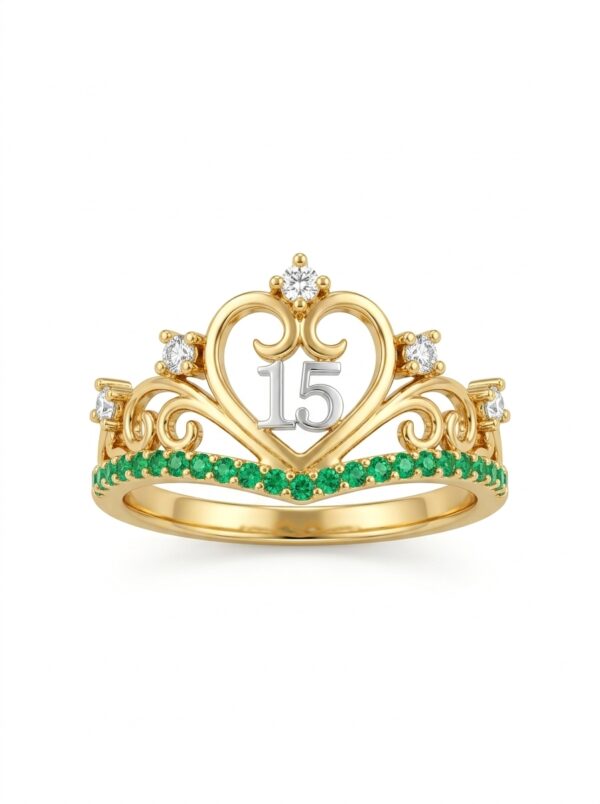 ANLA102 ANILLO CORONA QUINCEAÑERA EN ORO 18 KILATES