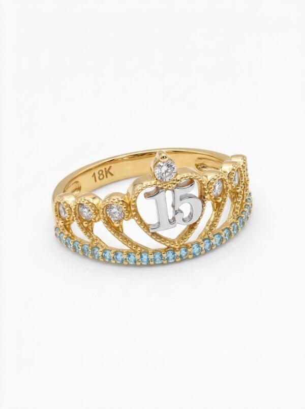 ANLA103 ANILLO CORONA QUINCEAÑERA EN ORO 18 KILATES
