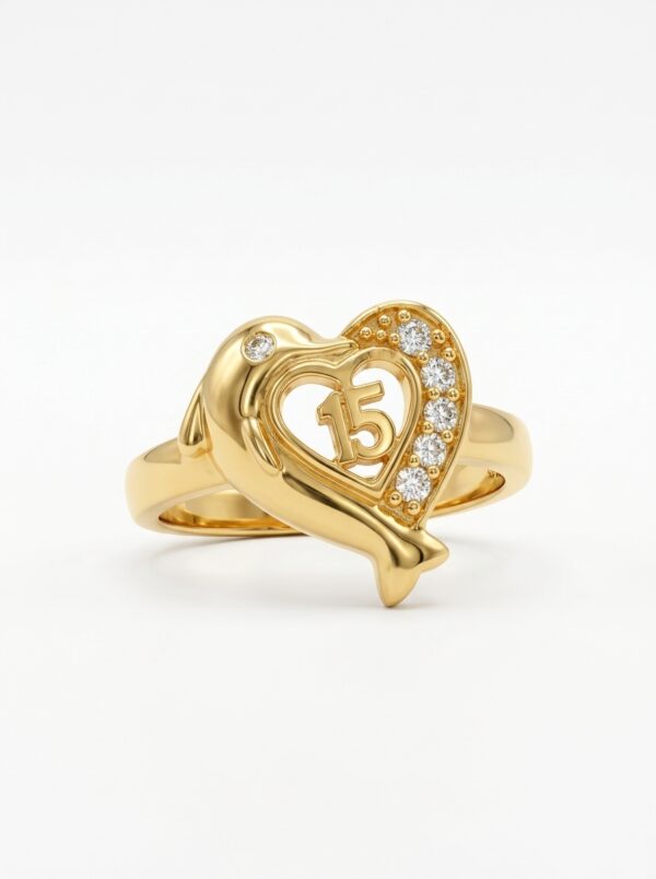 ANLA111 ANILLO DELFÍN QUINCEAÑERA EN ORO 18 KILATES