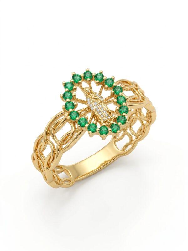 ANLA208 ANILLO CESTA VIRGEN DE GUADALUPE EN ORO 18 KILATES