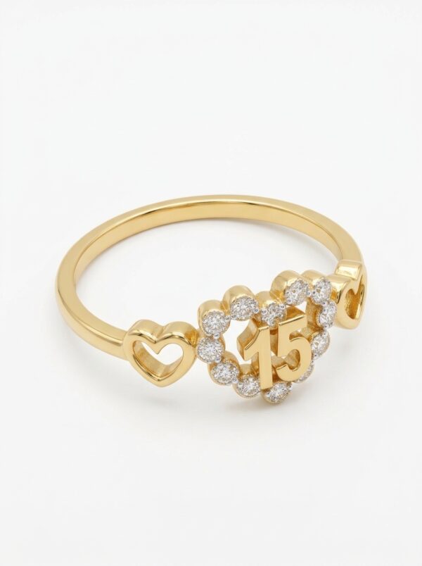 ANLA216 ANILLO CORAZONES QUINCEAÑERA EN ORO 18 KILATES