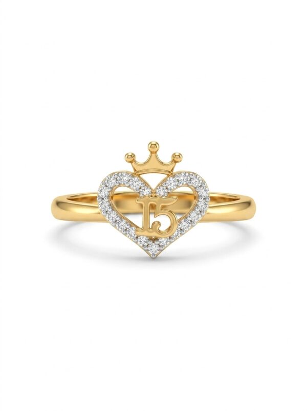 ANLA224 ANILLO CORAZÓN CORONADO EN ORO 18 KILATES